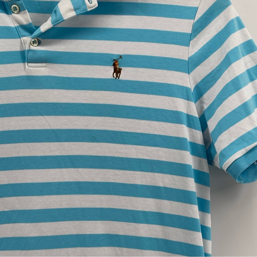 Polo Ralph Lauren Mens Blue/White Striped Short Sleeve Classic  Polo Size‎ MD - Picture 5 of 10